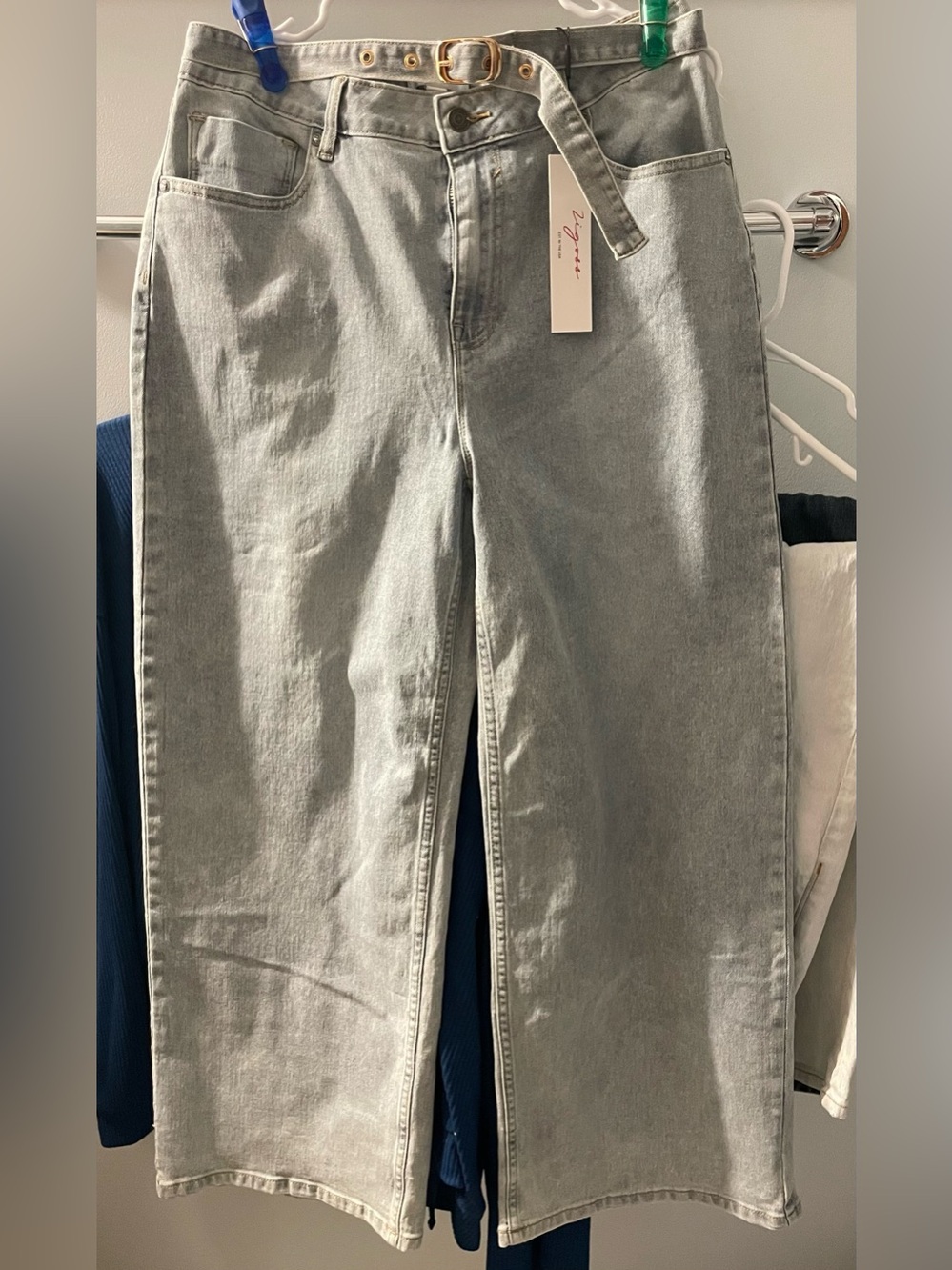 Vigoss Light Gray Straight Leg Jeans with Waist Belt